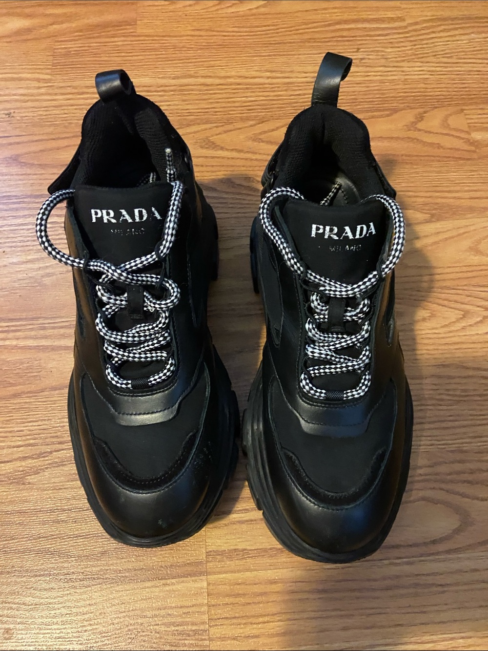 Prada Black Platform Sneakers with Black-and-White Laces Size 39